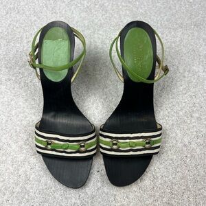 Kate Spade Green and Black Striped Sandals